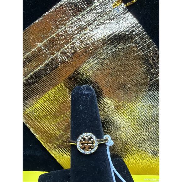 Tory Burch Miller Pavé Delicate Ring Designer Gold Plated Sz 7 Free Dust Bag New - Picture 4 of 9